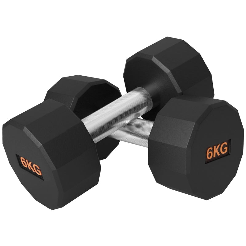 SPORTNOW 2 X 6kg Dumbbells Weights Set With 12-Sided Shape And Non-Slip Grip For Men Women Home Gym Workout