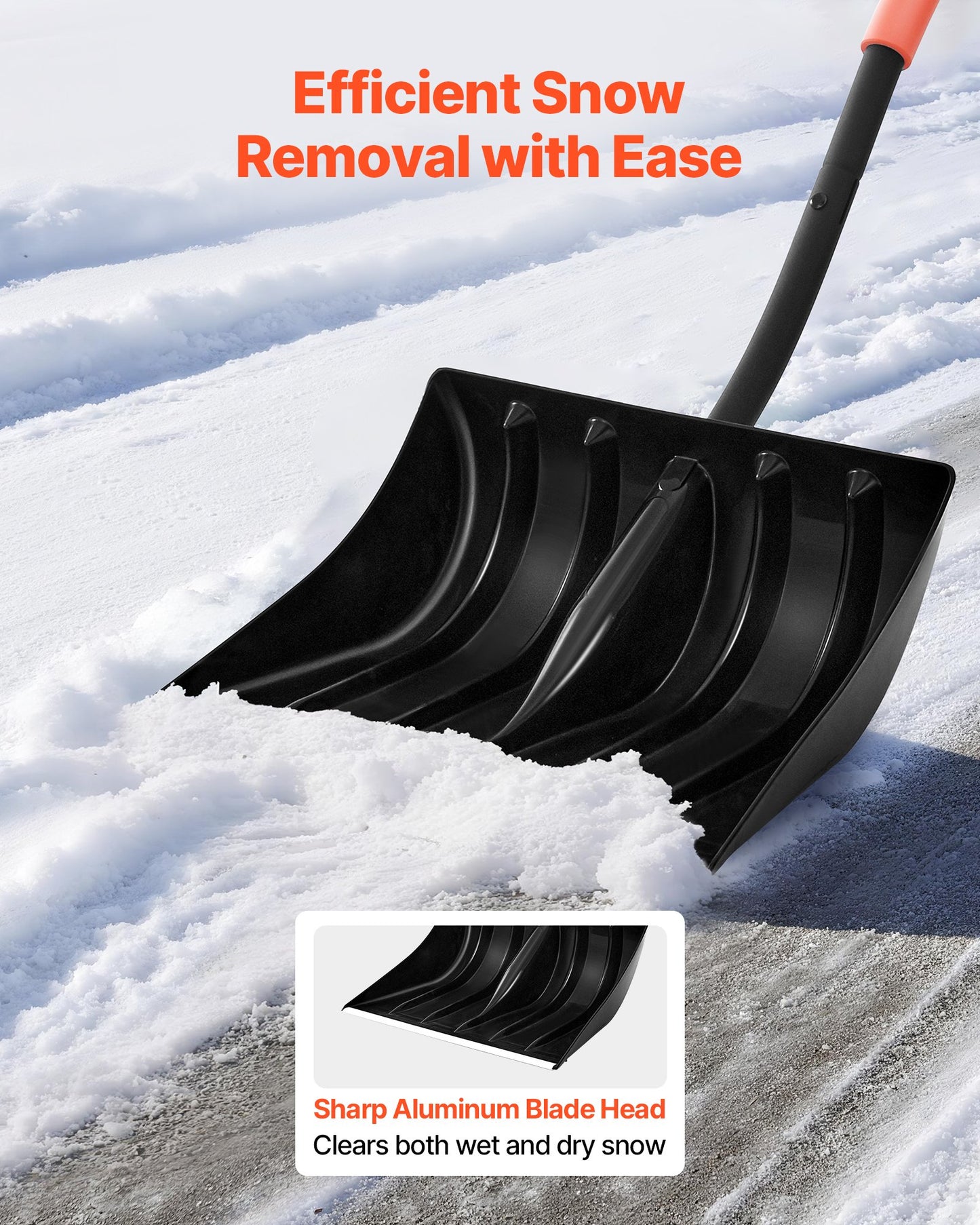 Snow Shovel For Driveway, 42cm Wide Snow Shovel With D-shaped Handles & Aluminum Blade, Large Capacity Snowplow Shovels, Lightweight Snows Removal Tool For Garden Car Camping Outdoors