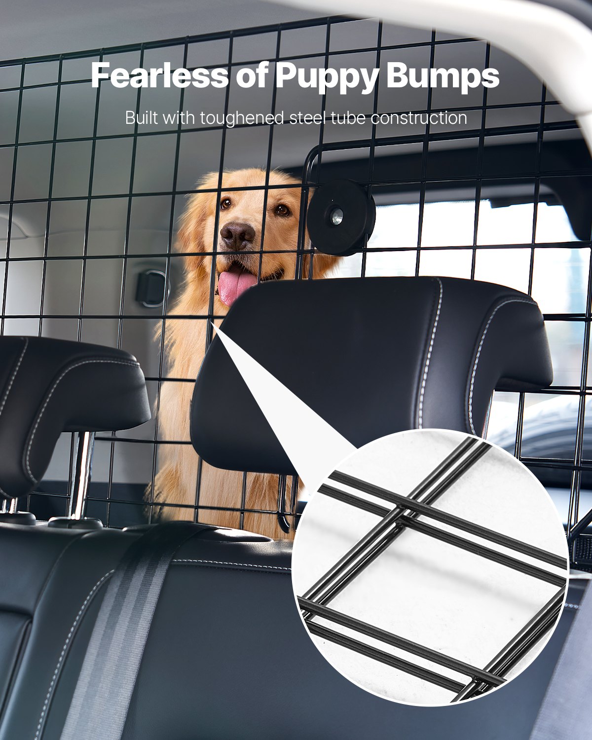 Dog Car Barrier, 38"-66.3" Adjustable Car Divider For Trunk Cargo Area, Universal-Fit Back Seat Heavy-Duty Wire Mesh Dogs Separator Guard Net, Vehicle Pet Barrier For Sedans, Trucks And SUVs