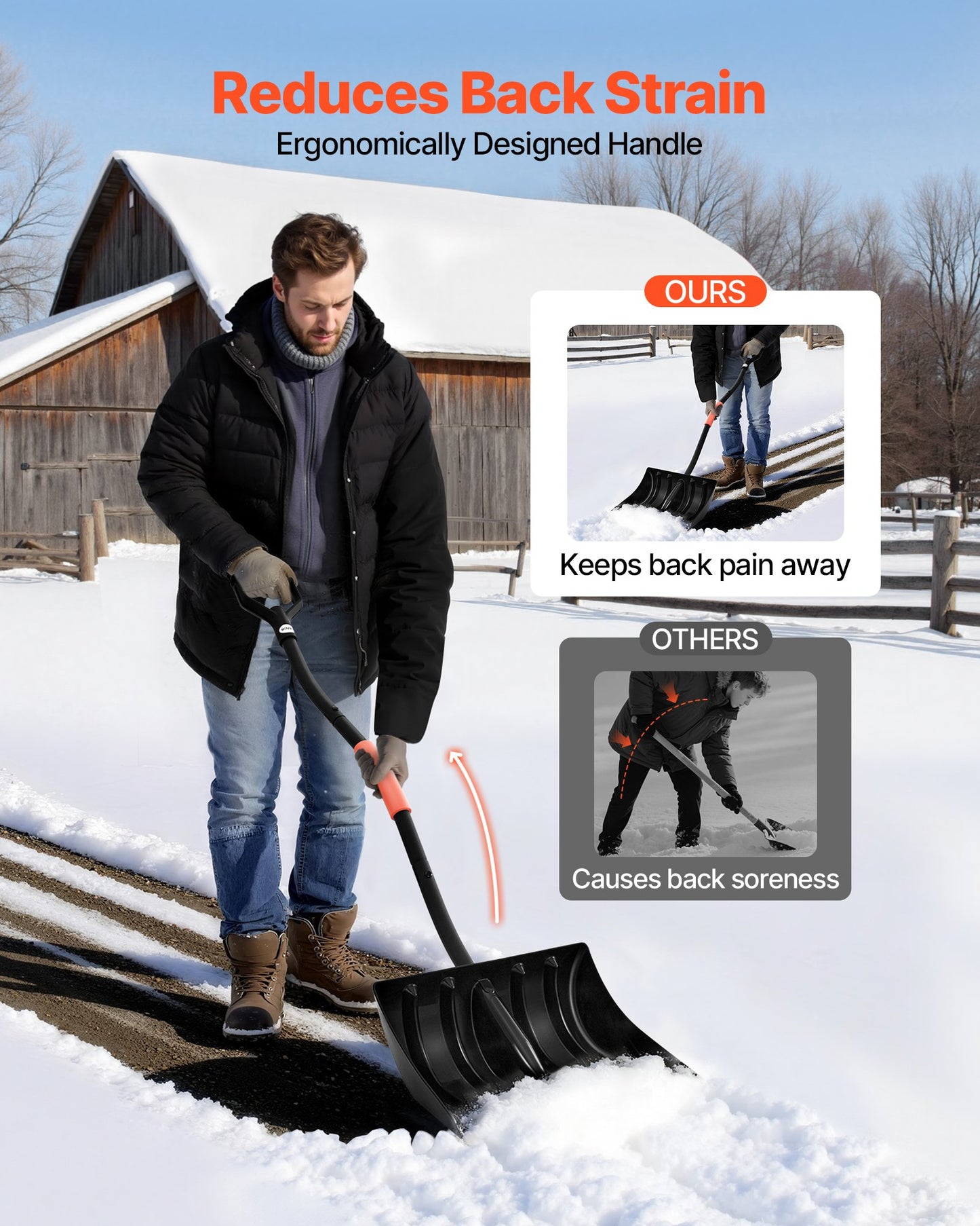 Snow Shovel For Driveway, 42cm Wide Snow Shovel With D-shaped Handles & Aluminum Blade, Large Capacity Snowplow Shovels, Lightweight Snows Removal Tool For Garden Car Camping Outdoors