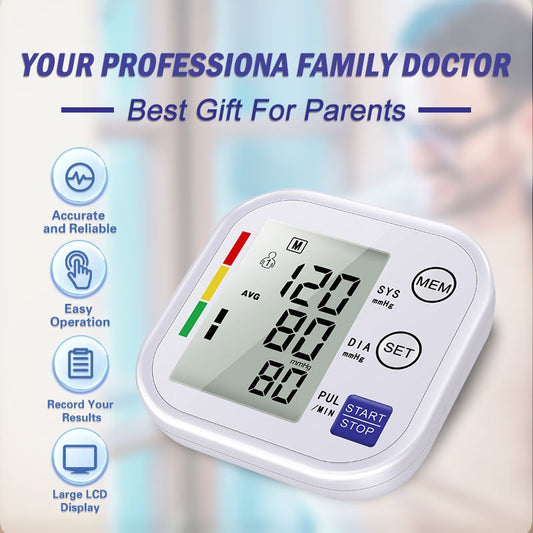 Multifunctional Home Blood Pressure Monitor With Cuff To Record Measurements And Track Heart Rate