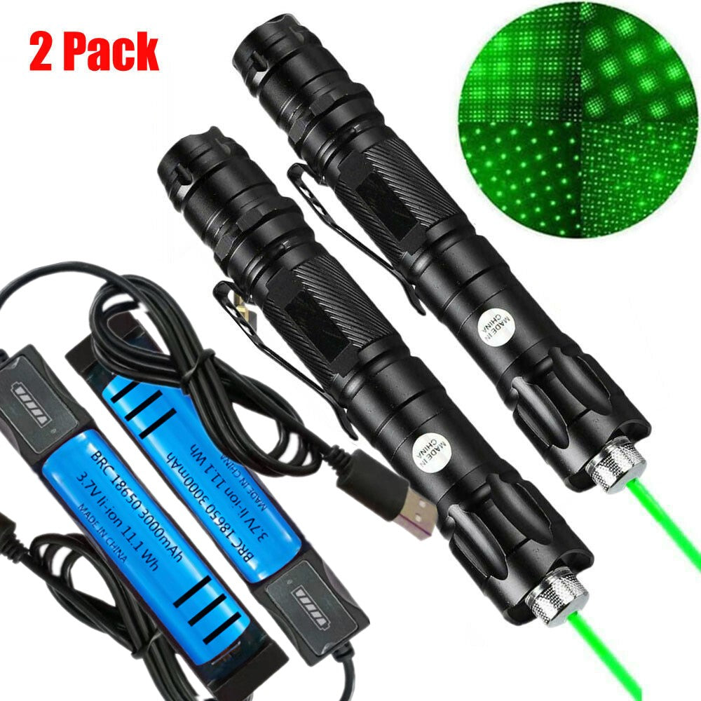 Green Laser Pointer USB Rechargeable Pen LED Flashlight Torch Visible Beam Lazer