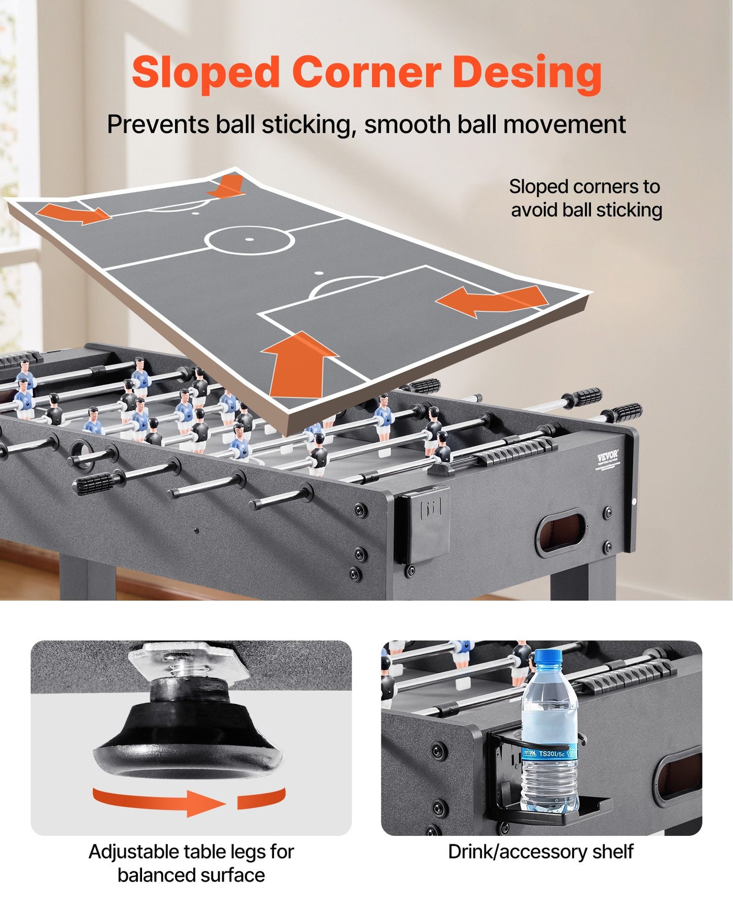 Foosball Table, 121 Cm Standard Size Table, Indoor Full Size Foosball Tables For Home, Family, And Game Room, Durable Soccer Set, Includes 2 Balls, Score Keeper, And 2 Cup Holders