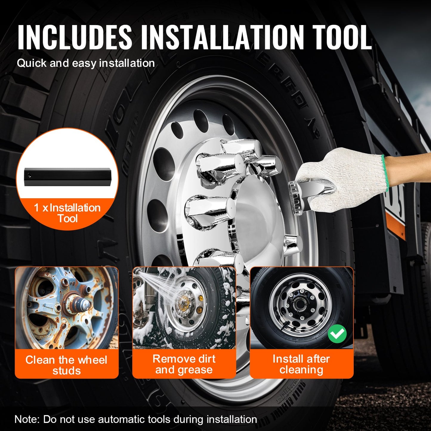 Front Axle Wheel Covers, Dome Axle Cover For Semi Truck, ABS Electroplate Rust-Resistant Lug Nut Covers, Universal Fit, Installation Tool Included, Complete Axle Cover Combo Kit