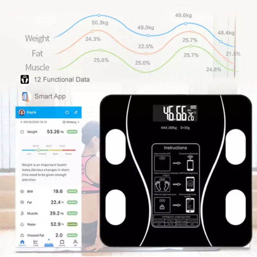 Scales Electronic 180KG Digital Bathroom LCD Display Home Body Fat BMI Monitor