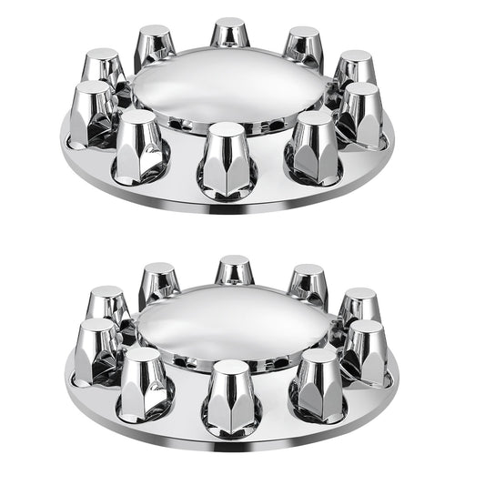 Front Axle Wheel Covers, Dome Axle Cover For Semi Truck, ABS Electroplate Rust-Resistant Lug Nut Covers, Universal Fit, Installation Tool Included, Complete Axle Cover Combo Kit