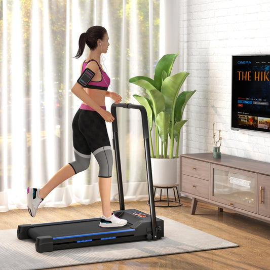 HOMCOM Folding Motorised Home Treadmill Walking Machine With LCD Monitor, Blue