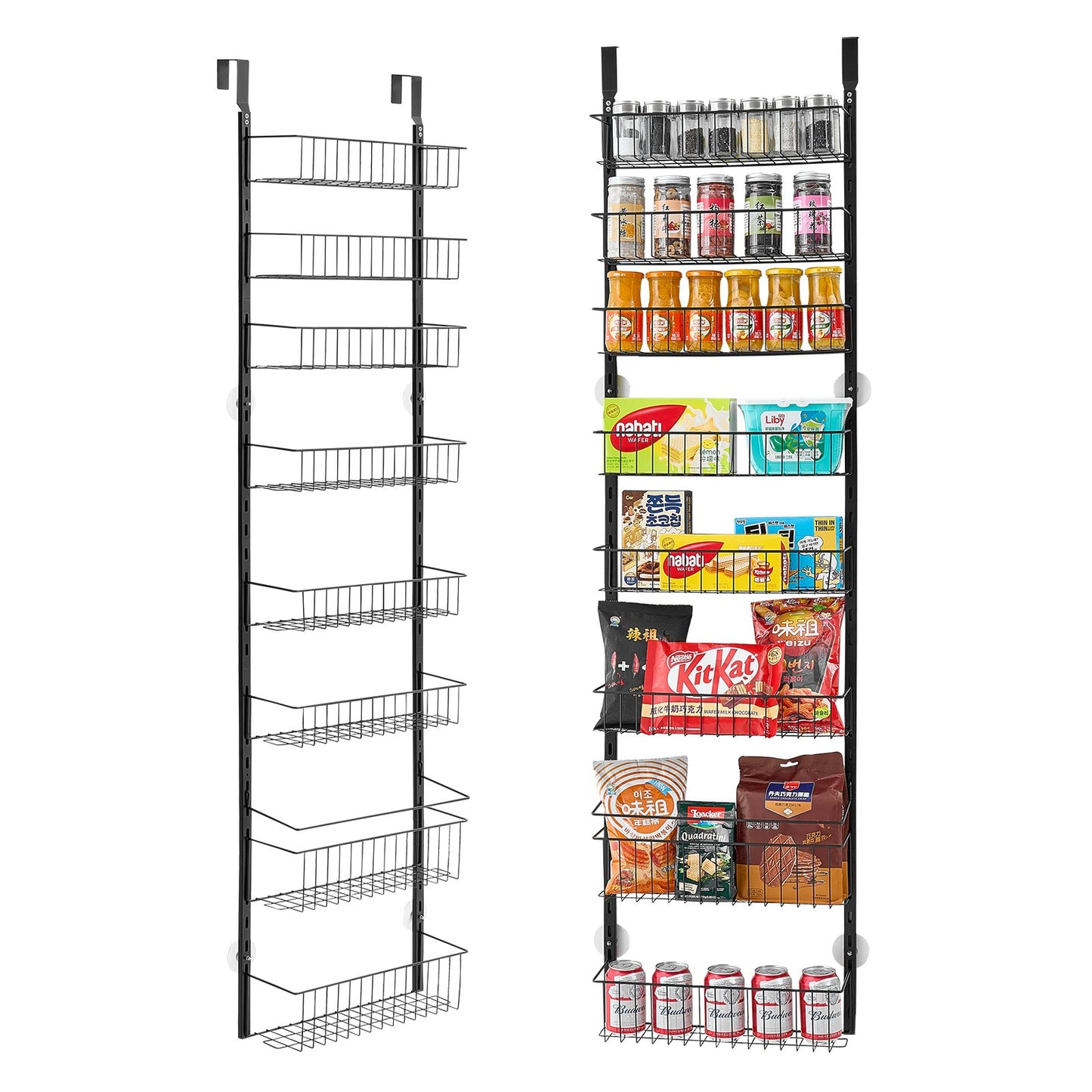 Over The Door Pantry Organizer, 8-Tier Pantry Organization And Storage, Heavy-Duty Steel Hanging Spice Rack, Adjustable Wall Seasoning Shelves, For Home Kitchen Laundry Room Bathroom, Black
