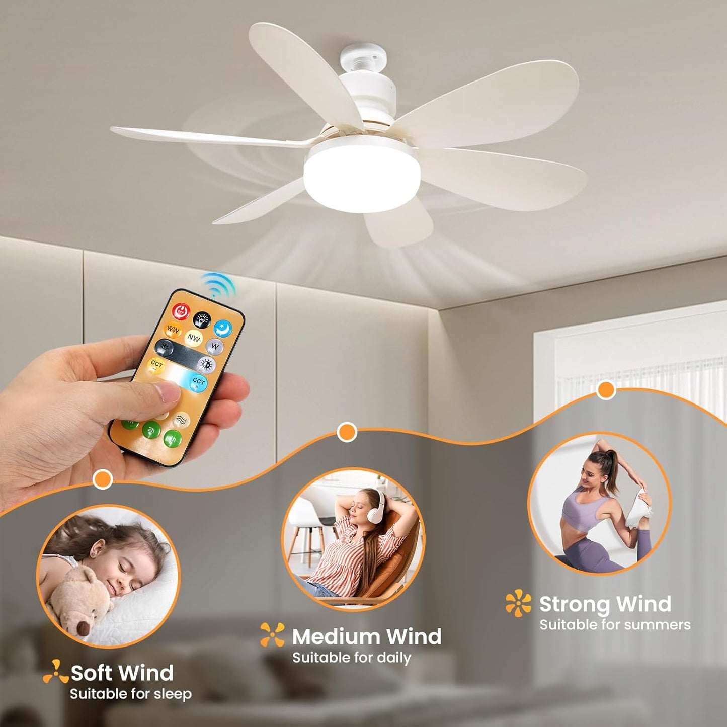 Modern Led Ceiling Fan With Light Dimmable E27 Bedroom Living Room Fan Lamp 30W