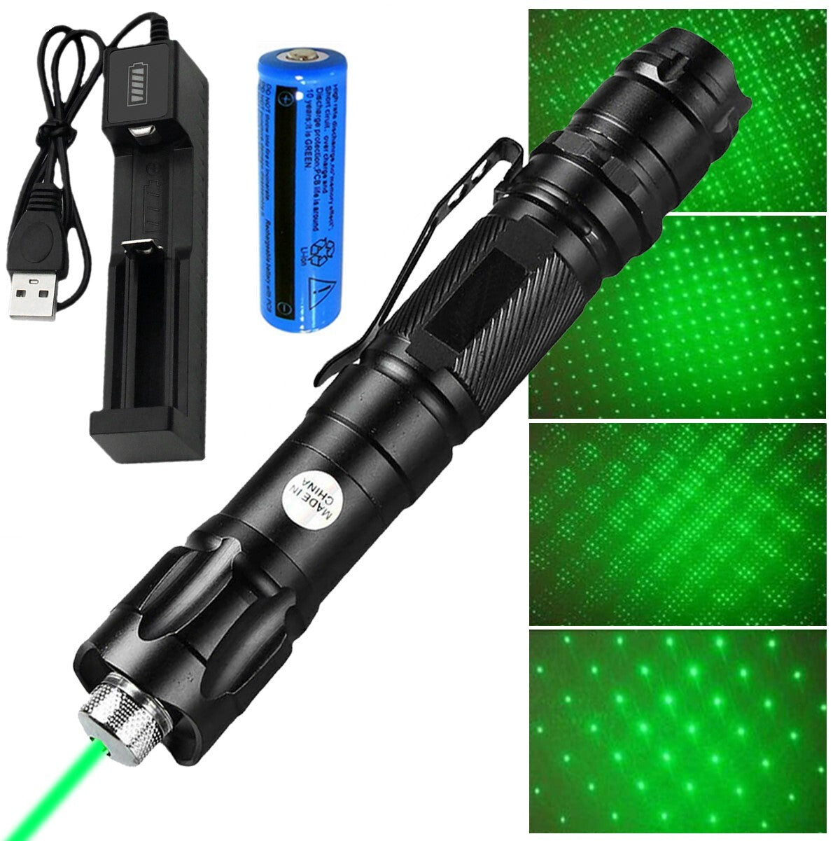 Green Laser Pointer USB Rechargeable Pen LED Flashlight Torch Visible Beam Lazer