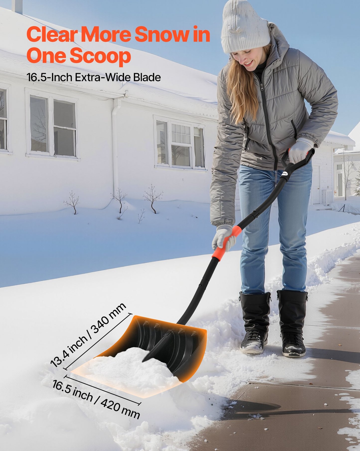 Snow Shovel For Driveway, 42cm Wide Snow Shovel With D-shaped Handles & Aluminum Blade, Large Capacity Snowplow Shovels, Lightweight Snows Removal Tool For Garden Car Camping Outdoors