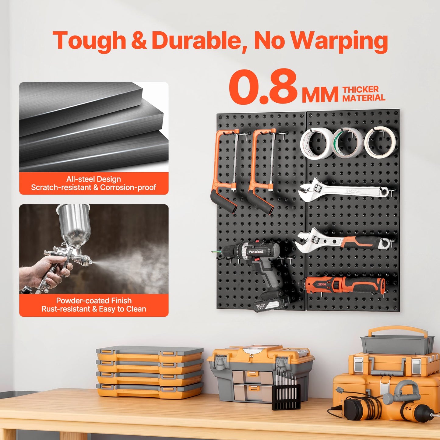 Metal Pegboard Panels, 24" X 12" Pegboard, 2 Panels, Heavy Duty Peg Board Wall Organizer With Accessories, For Living Room Garage Tool Storage Office Organization Craft Room Kitchen Home, Black