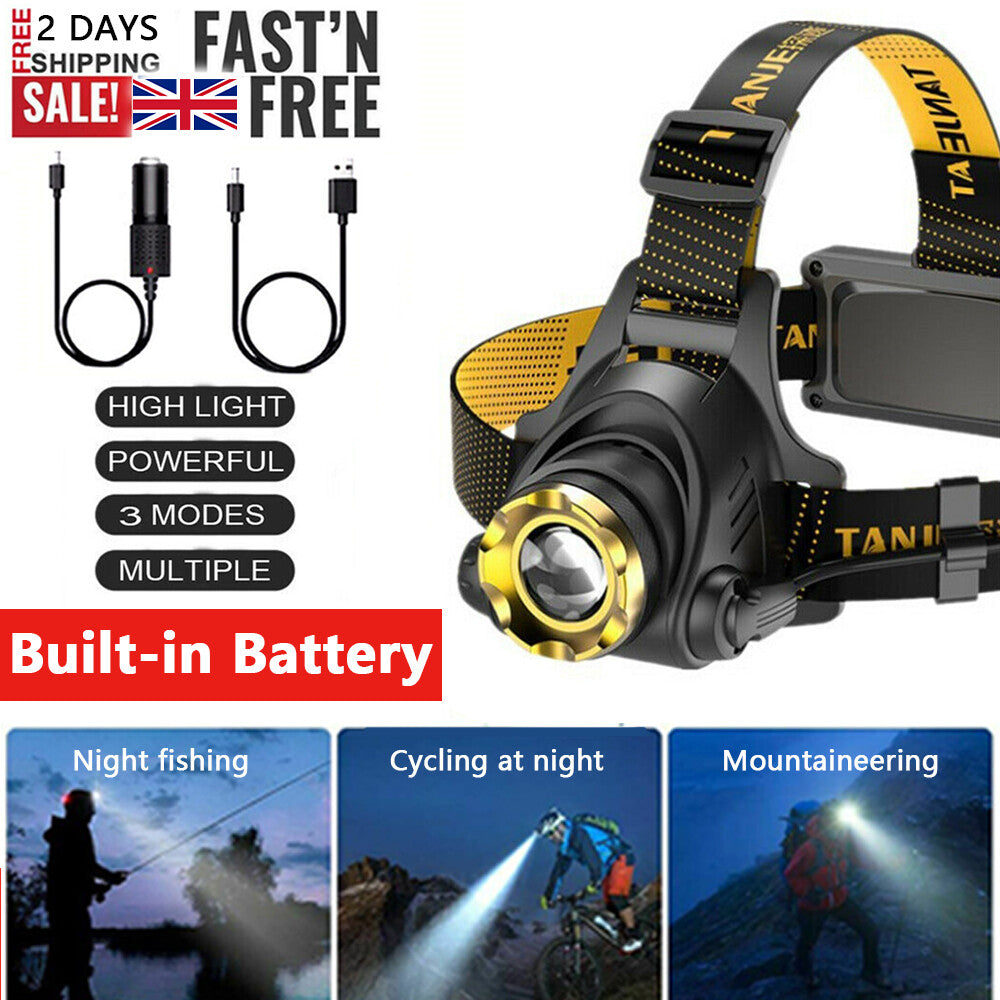🔦 LED Headlamp Rechargeable Head Torch Zoom Headlight Lamp Powerful Flashlight Fishing Driving Camping Light With 3 Modes Work Light  👉 LED Headlamp Rechargeable – Zoom Flashlight