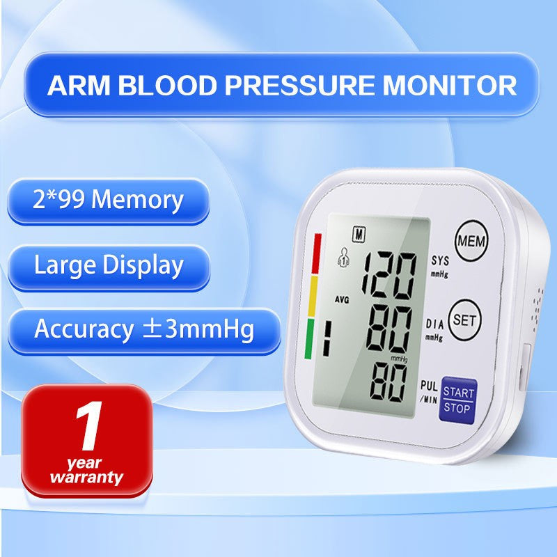 Multifunctional Home Blood Pressure Monitor With Cuff To Record Measurements And Track Heart Rate