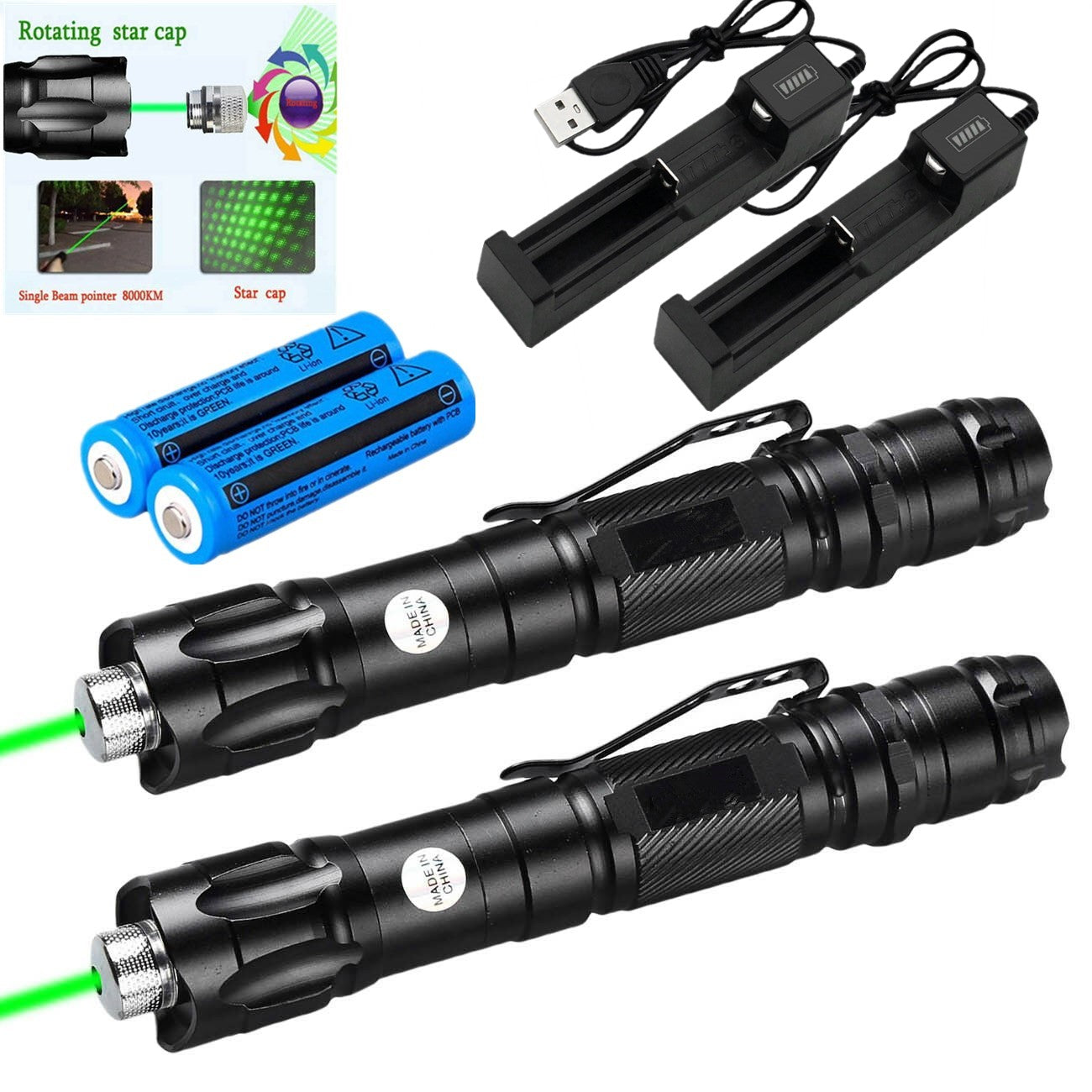 Green Laser Pointer USB Rechargeable Pen LED Flashlight Torch Visible Beam Lazer