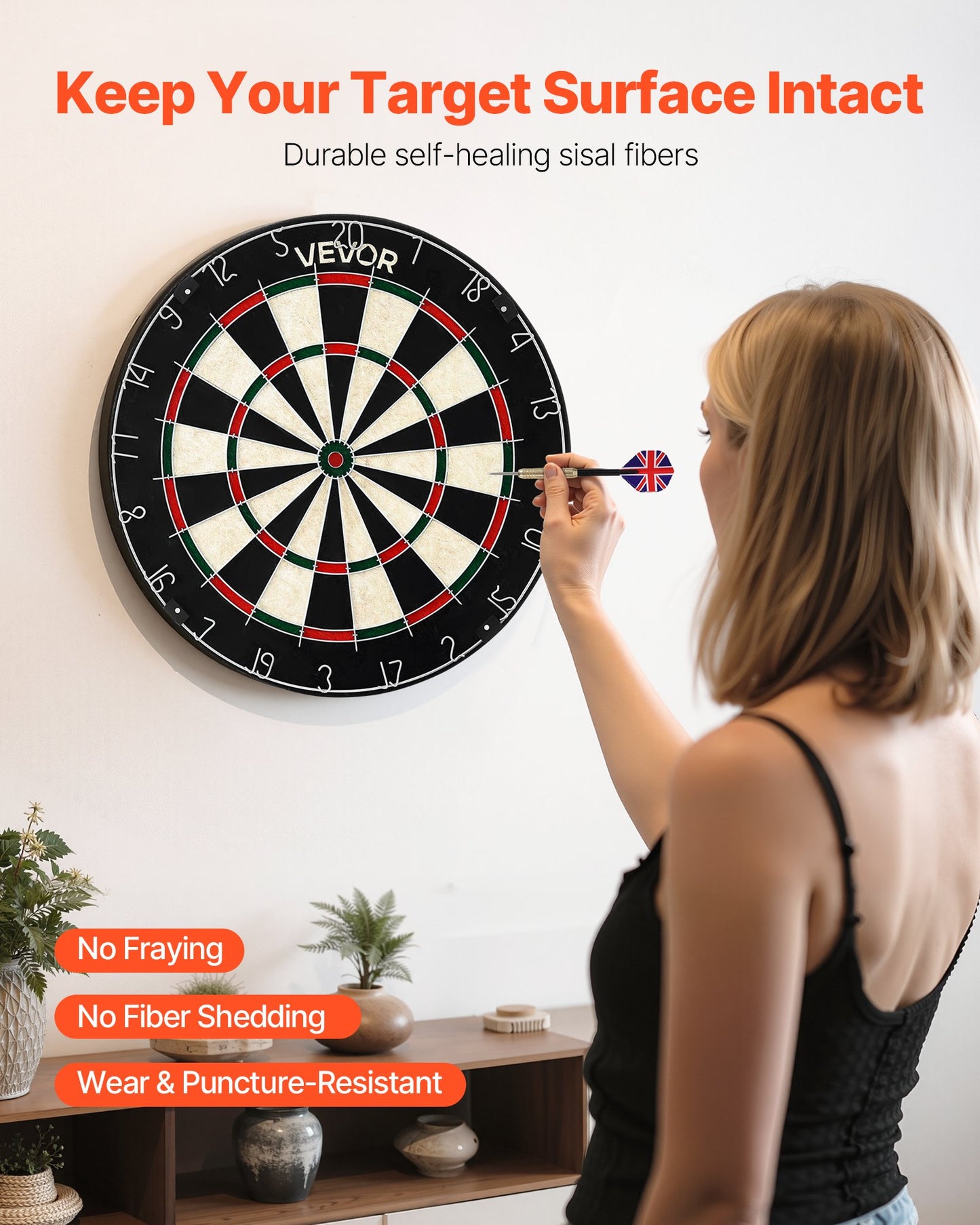 Dartboard With 6 Darts & Scoring Kit, Self-Healing Sisal Fibers Dartboard With Staple-Free Bullseye & Rotating Number Ring, 451mm Professional Steel Tip Dart Board Set For Home Party Game Room