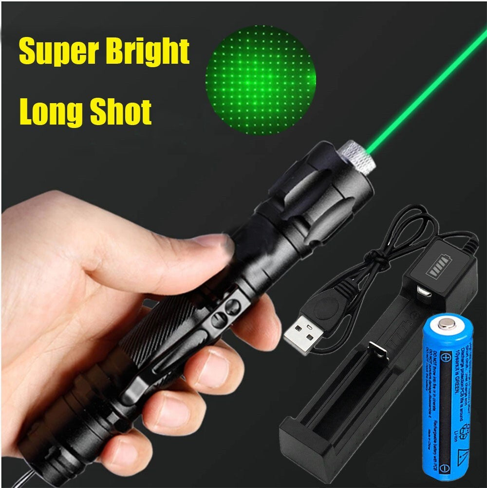 Green Laser Pointer USB Rechargeable Pen LED Flashlight Torch Visible Beam Lazer