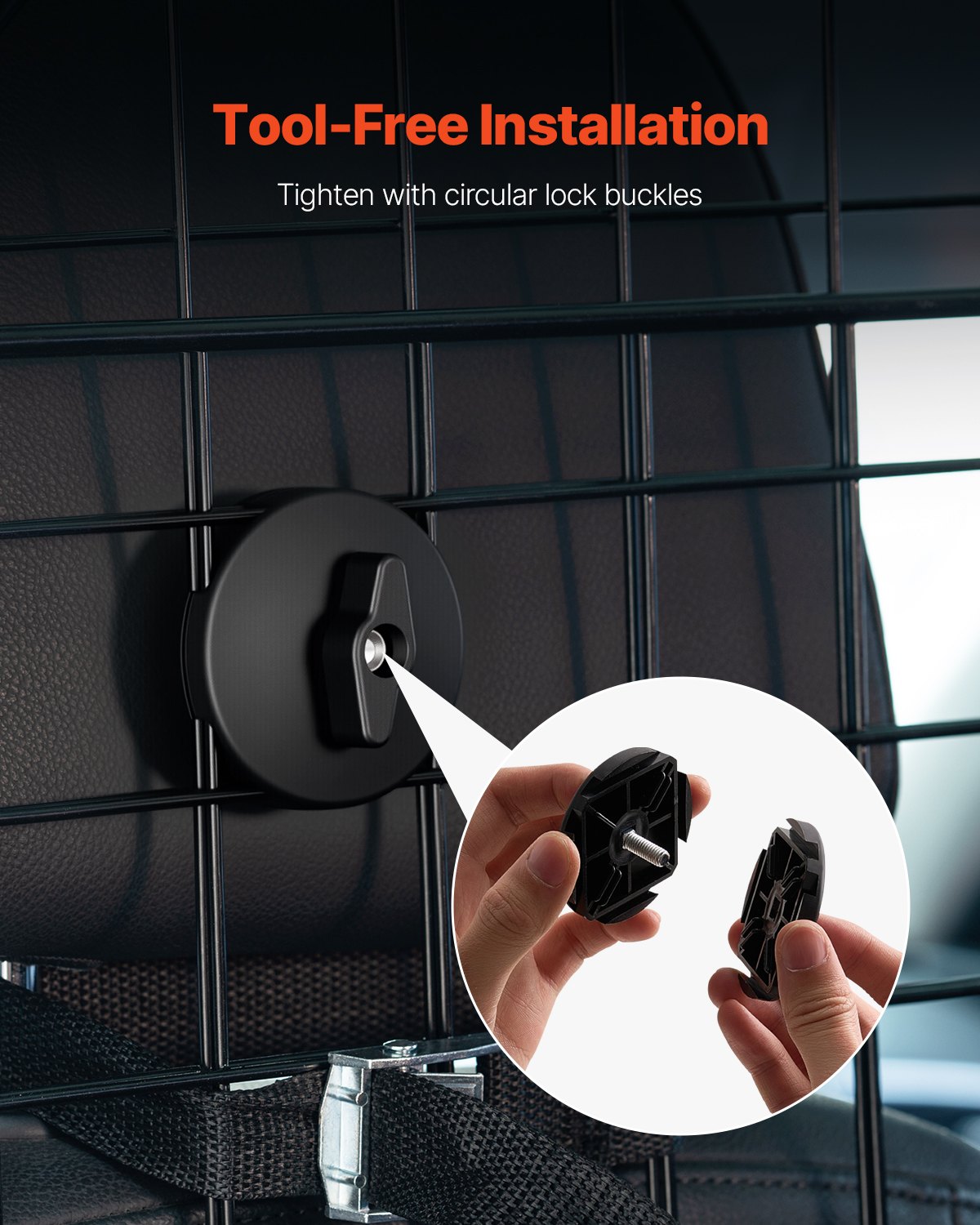 Dog Car Barrier, 38"-66.3" Adjustable Car Divider For Trunk Cargo Area, Universal-Fit Back Seat Heavy-Duty Wire Mesh Dogs Separator Guard Net, Vehicle Pet Barrier For Sedans, Trucks And SUVs