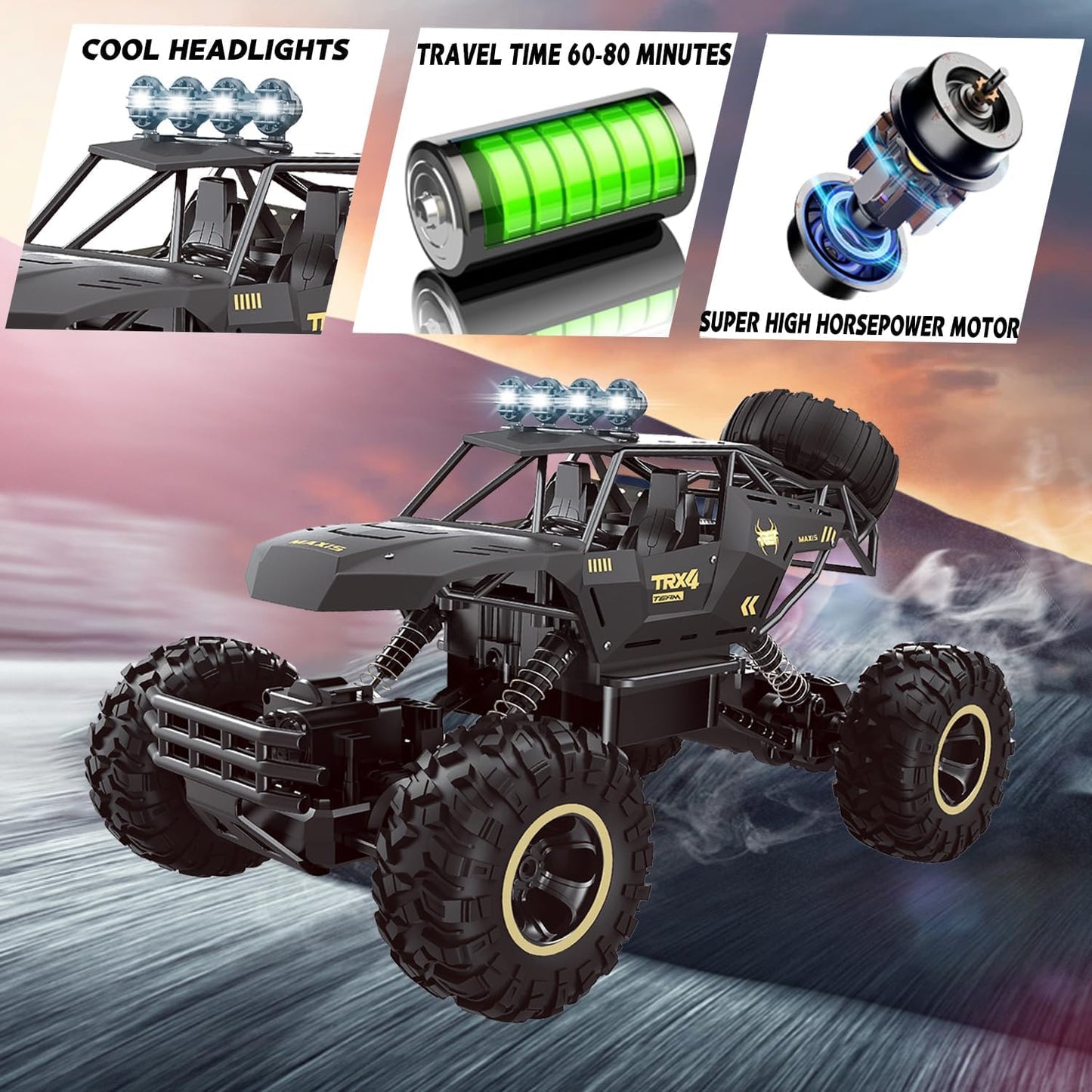 🚙 UK Rc Car Rock Crawler Rechargeable Off Road Truck 4WD, Metal Shell LED Headlights RC Remote Control Off Road Car Truck  👉 RC Rock Crawler 4WD – Off-Road Truck