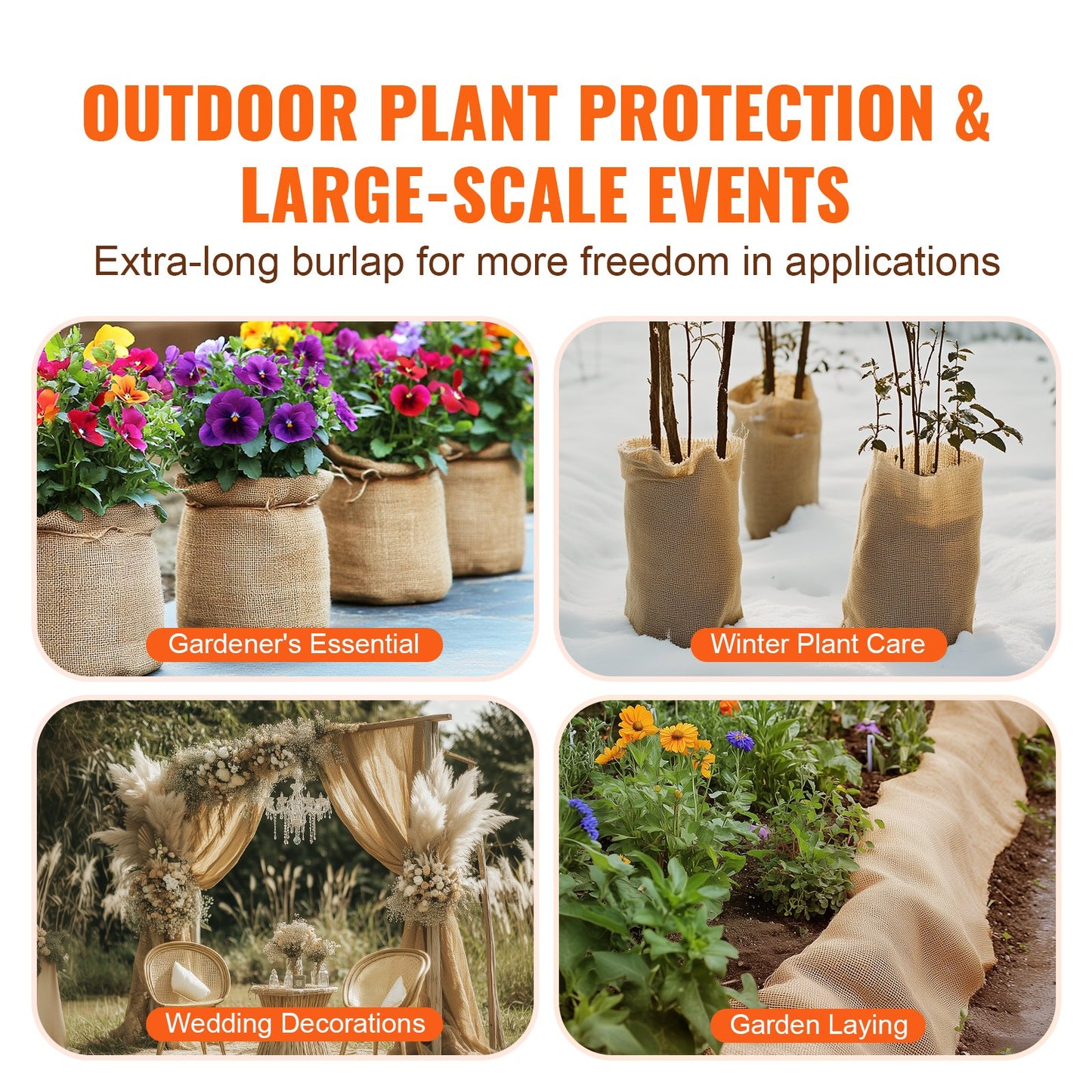 Burlap Fabric Roll, 14” X 30 Ft & 50 X 50 High Density Wide Natural Burlap Fabric Rolls, Jute Fabric Burlap Tree Wrap Roll, For Decor, Crafts, Wedding, Gardening, Plant & Tree Winter Covering