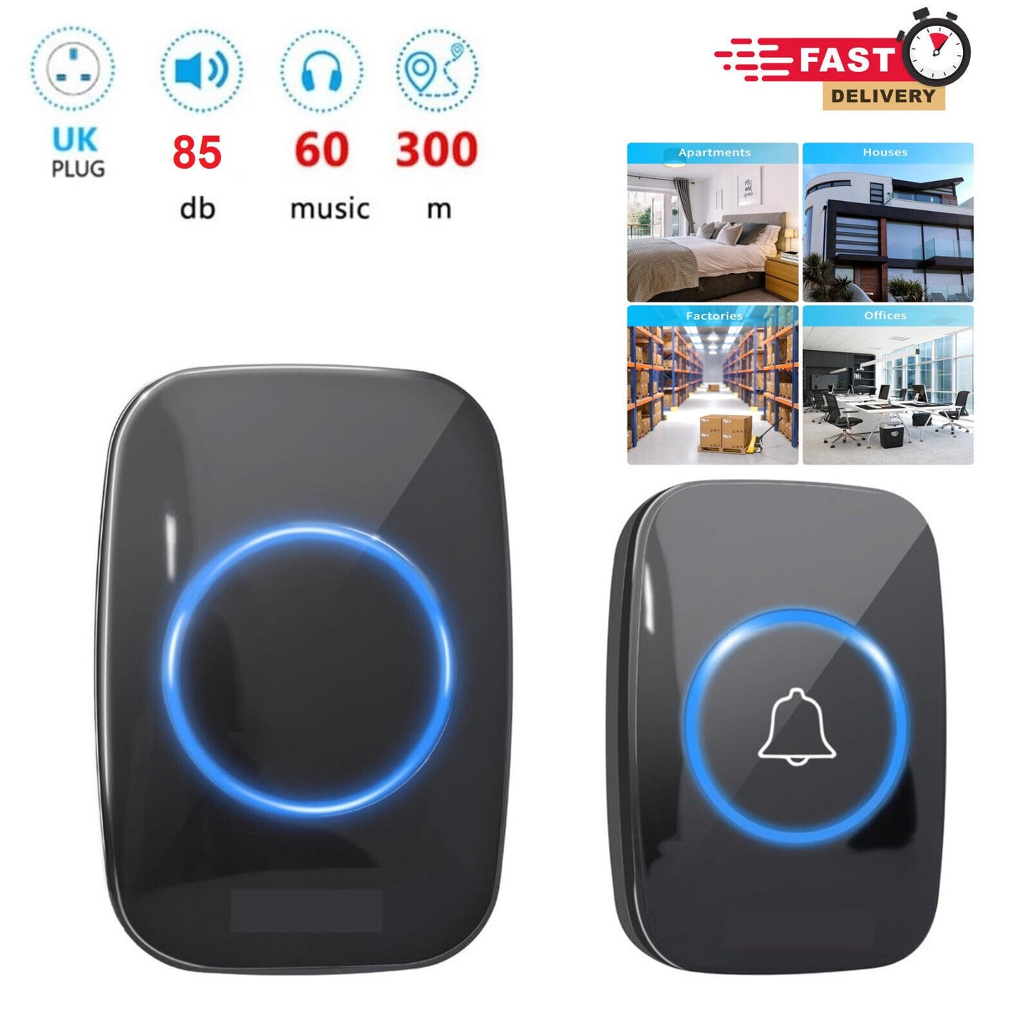 1O00ft Wireless Door Bells Waterproof Long Range Battery Home Cordless Doorbell
