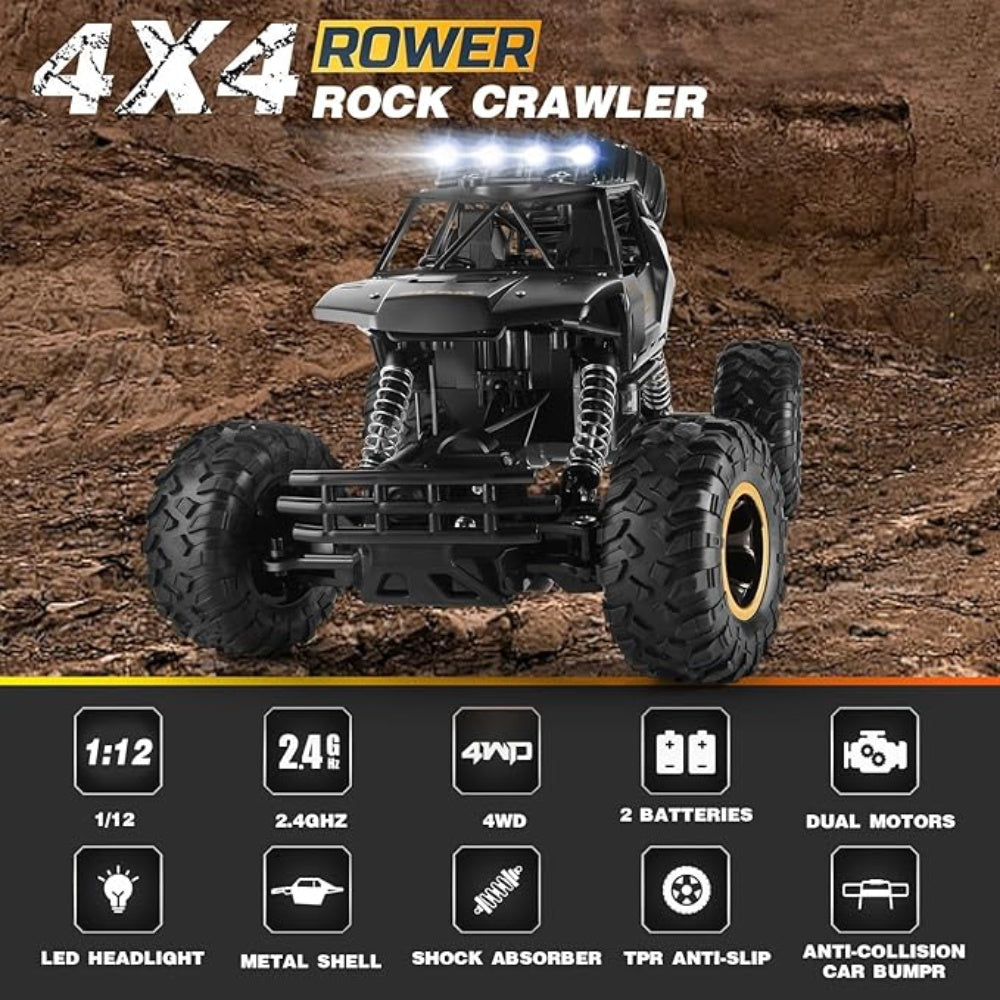🚙 UK Rc Car Rock Crawler Rechargeable Off Road Truck 4WD, Metal Shell LED Headlights RC Remote Control Off Road Car Truck  👉 RC Rock Crawler 4WD – Off-Road Truck