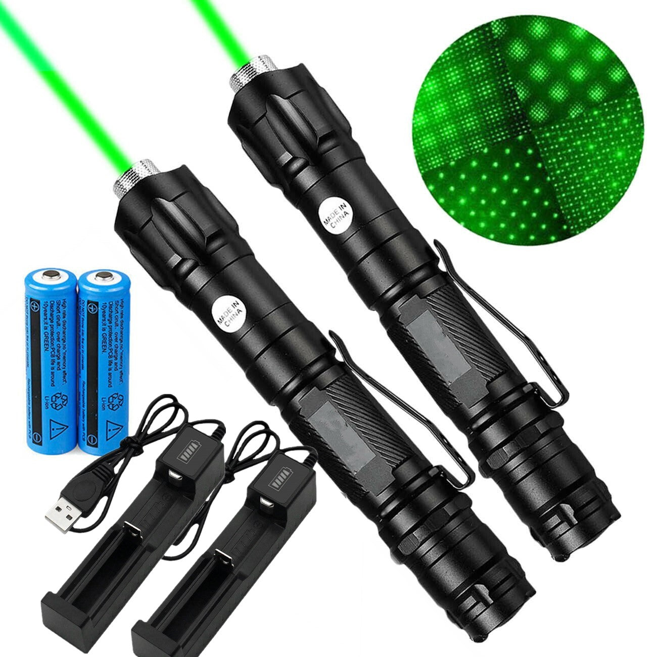 Green Laser Pointer USB Rechargeable Pen LED Flashlight Torch Visible Beam Lazer