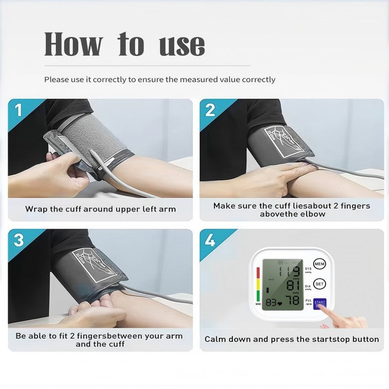 Multifunctional Home Blood Pressure Monitor With Cuff To Record Measurements And Track Heart Rate