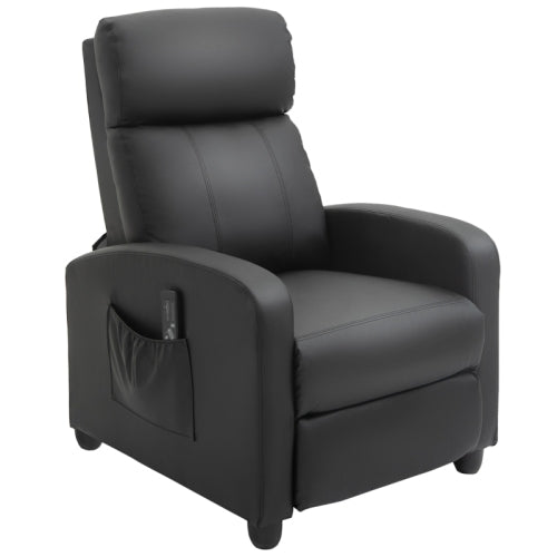 HOMCOM Recliner Armchair, Massage Faux Leather Push Back Reclining Chair With Adjustable Leg Rest, Side Pocket, For Home Living Room Theatre, Black
