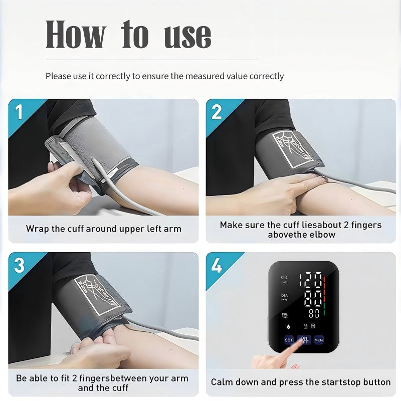 Multifunctional Home Blood Pressure Monitor With Cuff, Records 99 Measurements And Tracks Heart Rate