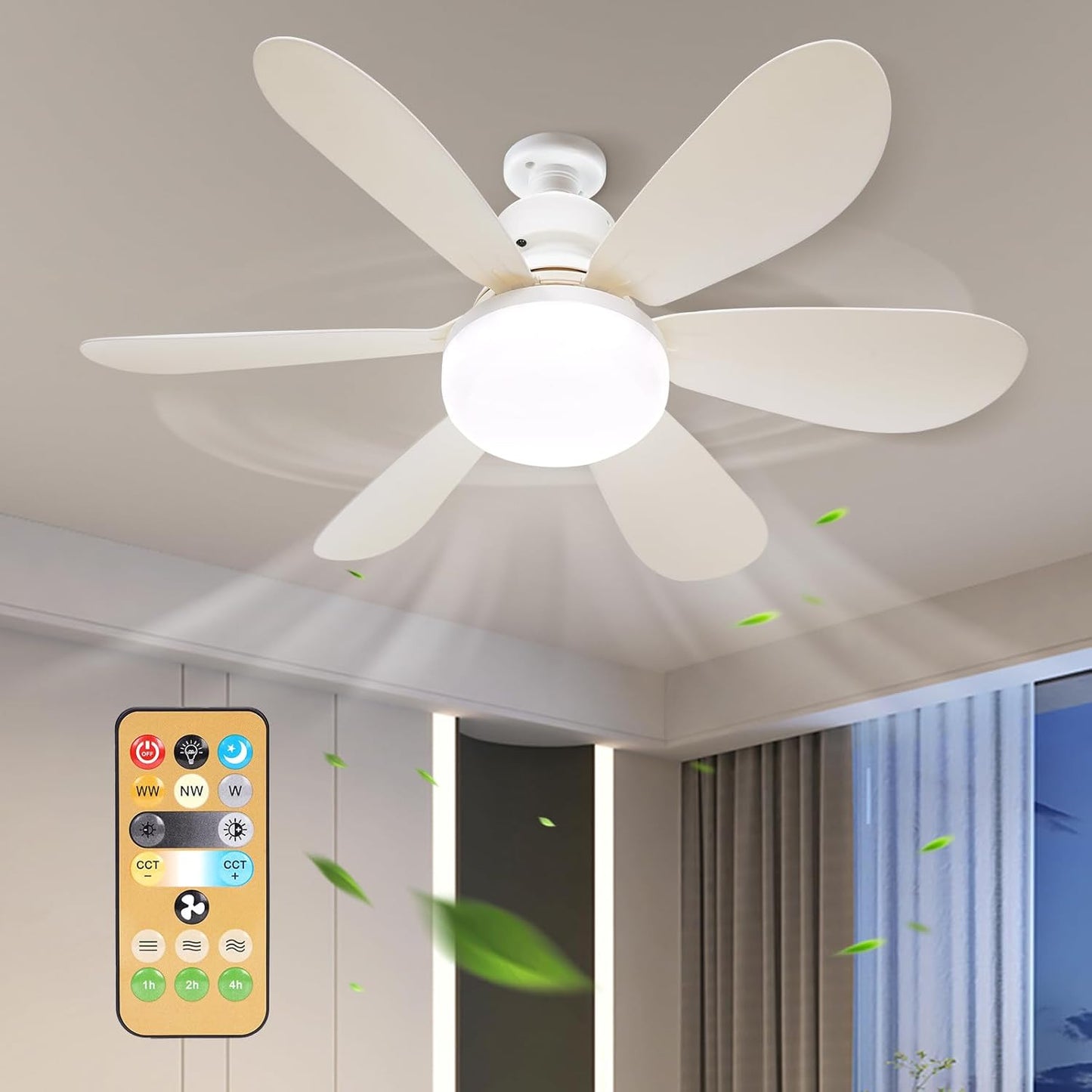 Modern Led Ceiling Fan With Light Dimmable E27 Bedroom Living Room Fan Lamp 30W